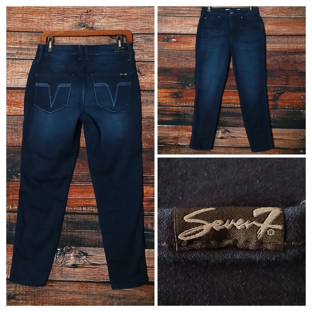 Seven 7 Jeans 8 High Rise Skinny Crop Ankle Skin Fit Blue Denim Stretch